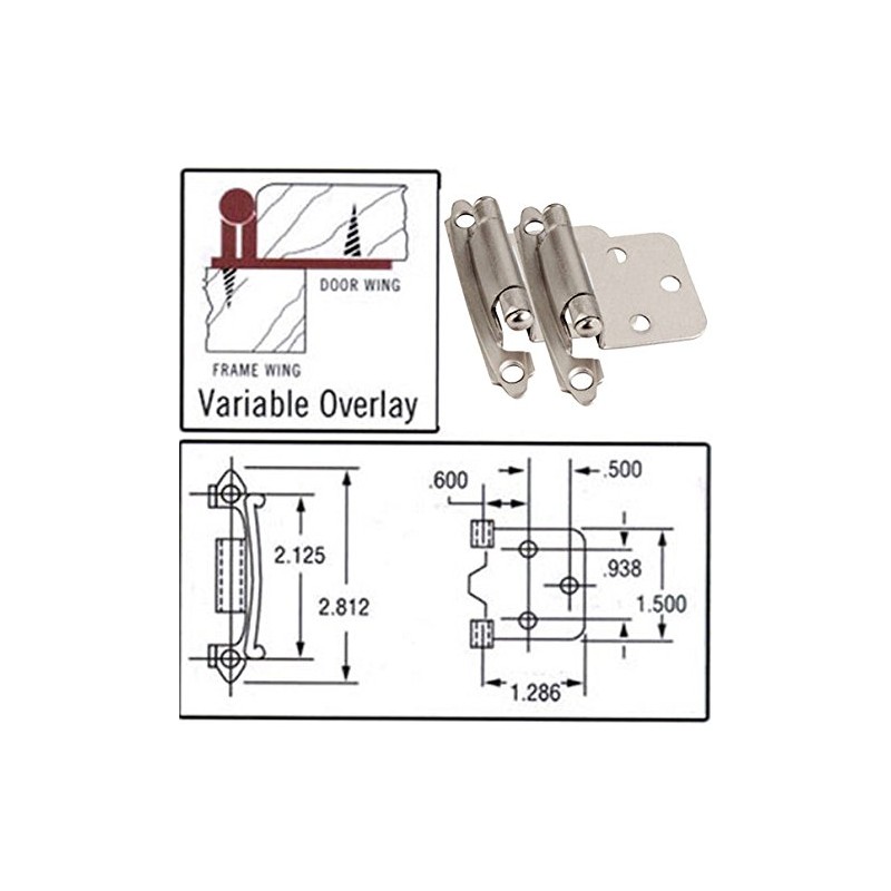 Cosmas 17139-SN Satin Nickel Hinge Variable Overlay (Pair) [17139-SN]