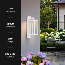 Lustrlach Modern Outdoor Light Fixtures Dusk to Dawn Outdoor Lighting,15" Exterior Wall Sconce, Porch Light, White Garage Lights Wall Lamp,Waterproof Outdoor Lights for House,Garden,Front Door