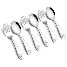 Onader Children's Cutlery Set, 6-Piece Stainless Steel Children's Cutlery Set with Engraving, Small Cutlery Set Children's Crockery with 3 x Children's Forks and 3 x Children's Spoons for Toddlers