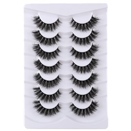 Mebver Fake Lashes False Eyelashes Cat Eye Lashes Faux Mink Lashes Natural Look 8D Fluffy Wispy Lashes That Look Like Extensions Pestañas Postizas D Curl Lash Strips 7 Pairs Pack