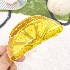 Fruit Print Hair Claws Non Slip 3.8" Medium Hair Claws Clips Cute Vivid Color Women Girls Hair Accessories, Lemon Shape