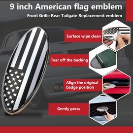 Yojunauto 9 Inch Front Grille Rear Tailgate American Flag Emblem Fits for 04-14 F150 05-07 F250 F350 11-14 Edge 11-16 Explorer 06-11 Ranger 07-14 Expedition (Silver)