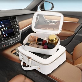 Pinkmik Clear Makeup Bag for Women Waterproof Travel Cosmetics and Toiletries Case Portable Makeup Oaganizer Bag Clear Car Bag with Zipper(White, M+L-1)