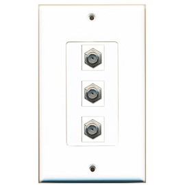 RiteAV - 3 Port Coax Cable TV- F-Type Decorative Wall Plate - White