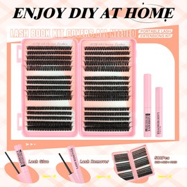 Parriparri Cluster Lashes Kit with Eyelash Glue & Remover 580pcs Individual Eyelashes Volume D Curl Eye Lashes Extension DIY at Home (60+80+100D Kit)