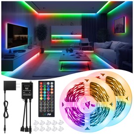 LED Strip Lights 65.6Ft(2 Rolls of 32.8ft), Dimmable 5050 RGB Color Changing Lights Strip with 40 Key IR Remote Controllers, Self-Adhesive Flexible 12V Bright LED Tape Light Kit for Home Party Holiday