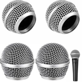 4 Pieces Metal Microphone Mesh Heads, Microphone Metal Head with Sponge, Compatible with SM58 Microphone, Replacement Microphone Grid, Wired and Wireless Microphones Replacement Microphone Grill Head