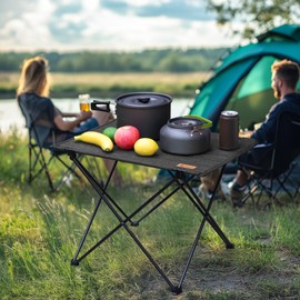 VILLEY Folding Camping Table with Carry Bag, Portable Lightweight Beach Table with Oxford Fabric and Reinforced Aluminum Panel for Outdoor, Camping, Picnic, Backyards, BBQ