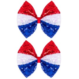 IKOLA 4.5 Inch Sequin Hair Bows, Red White Blue