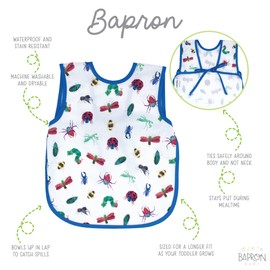 BapronBaby Eric Carle Bug World Bapron - No Neck Tie Safer Bib for Baby & Toddler - Soft Waterproof Stain Resistant - Machine Washable - Sz Preschool 3-5yrs