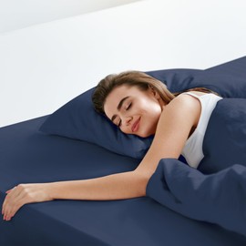 LuxClub Fitted Sheet Single Bedding with 40cm Depth, Extra Deep Soft Microfiber Fabric, Ease Care, Soft & Comfortable, Fade Resistant - Navy, Single