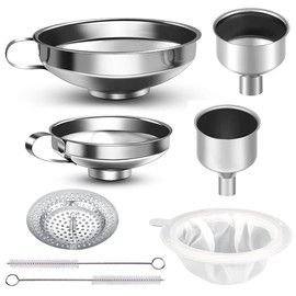 8 Pieces Stainless Steel Funnels Set,Wide Mouth Canning Funnel Mesh Strainer Mesh Filter Metal Household Canning Funnels for Filling Bottles Oil Power Jam Grains Dry & Wet Ingredients