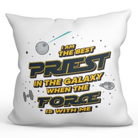 MUGFFINS PRIEST man Cushion Padding included - in English - Best in The Galaxy The Force is With Me - Funny gift - Pillow: cover and filling 15.7x15.7 inches