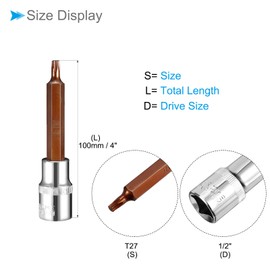 CoCud Torx Bit Socket, 1/2" Drive x T27 S2 Steel CR-V Torx Star Socket Impact Bit Screwdriver Sockets Adapter - (Applications: for Fastening Screws), 1-Pieces