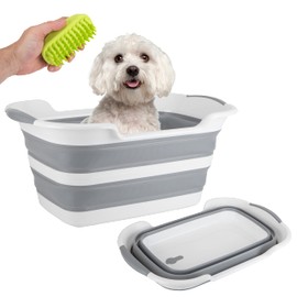 Gigco21 Collapsible Pet Bathtub with Water Drainage Hole and Plug - Foldable Plastic Basket, Wash Basin, Washing Station for Small Dogs Cats, Space Saving, Organizer, Bucket, Bin, Storage