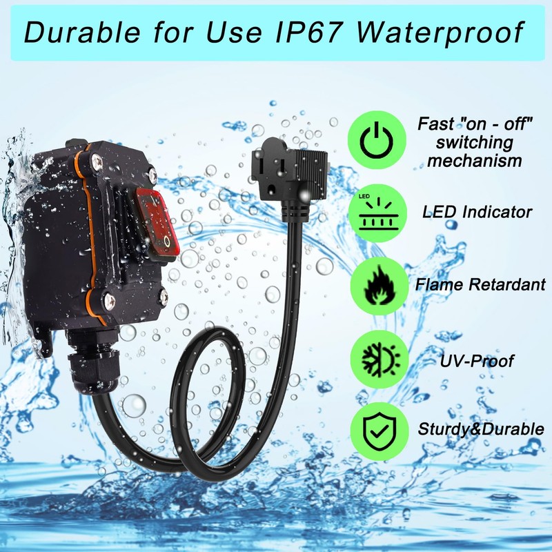 PAGUO Inline Cord Switch with 14AWG Cable, Outdoor Extension Cord