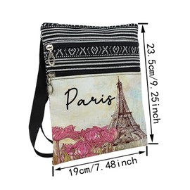 LiuenMgg Paris Eiffel Tower Messenger Bag Small Ethnic Pattern Printed Adjustable Strap Crossbody Zipper Bag Paris Travel Phone Bag Wallet Cute Shoulder Handbag Present for Women