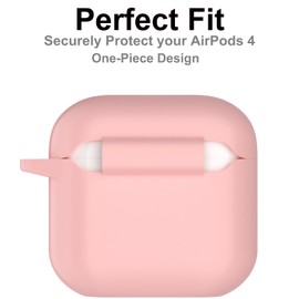 Nemteur für AirPods 4 Hülle 2024, Schützende Silikon Case für AirPods 4th 2024 Skin Front LED Sichtbar Silikon Hülle mit Karabiner, Rosa