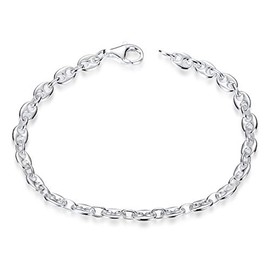 MATERIA by Matthias Wagner Women's Bracelet Bean Chain Silver 925 Coffee Bean Bracelet Flat, 22 inches, Sterling Silver