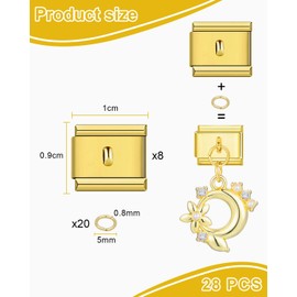 FUGLUS 8pcs Italian Charm Bracelet Gold 9 mm, Italian Charms with Pendant, Italian Style DIY Charms for Women, DIY Removable Modules for Italian Bracelets, Bracelet Accessories, with Open Jump Rings