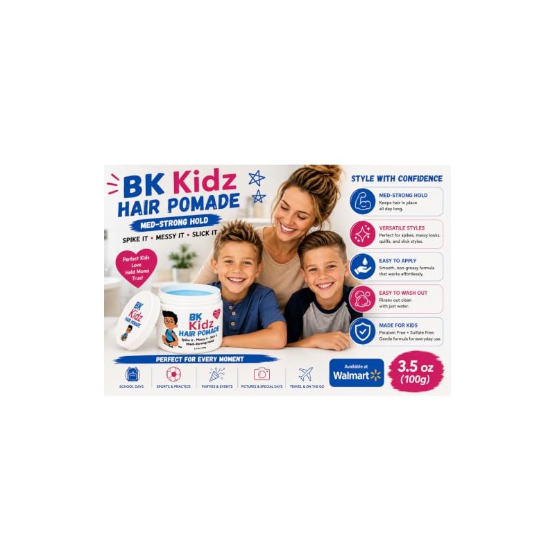 Pomada para el cabello BK Kidz, fijación fuerte, 3,5 oz