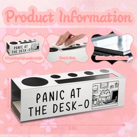 WINOESHE Stainless Steel Pencil Holder with Panic At The Desk-O & Cat Design, Humorous Office Gift for Coworker, Funny Desk Organizer for Office Mate HUE22
