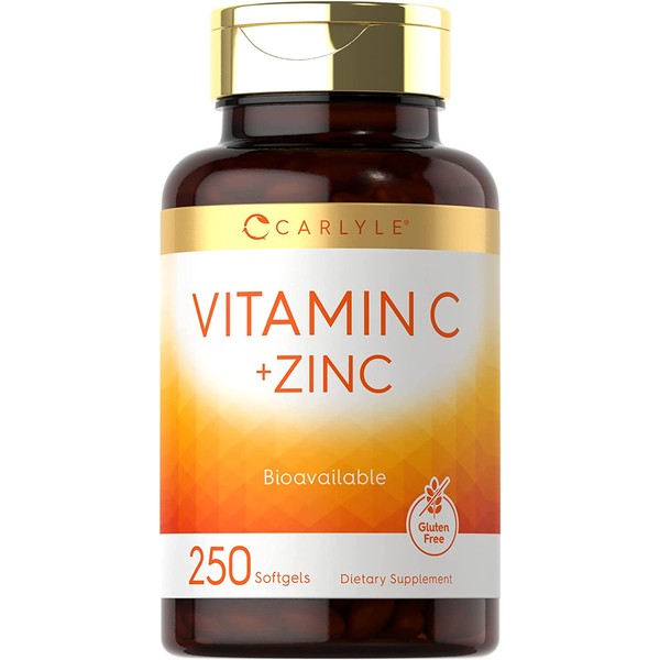Vitamin C with Zinc | 280mg | 250 Softgels | Non-GMO and Gluten Free Formula | Value Size | Bioavailable Supplement | Ascorbic Acid and Zinc Oxide | by Carlyle