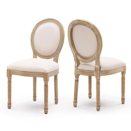 Furnimart French Country Dining Chairs Set of 2 Farmhouse Dining Chairs with Round Back and Solid Wood Legs, Wood Dining Chairs Set of 2 for Kitchen Dining Room Living Room (Beige)