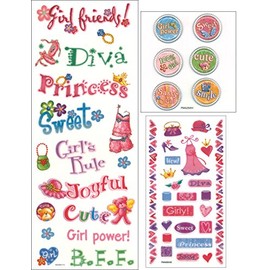 CREATING KEEPSAKES Girl Sticker Set 3/Piece, Metal/Epoxy/Rub On