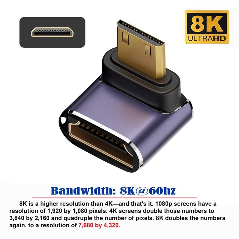 cablecc Down Angle Mini HDMI Male to HDMI 2.1 Female