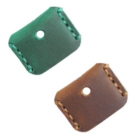 KDSSYFT 2pcs Genuine Leather Key Cover Leather Key Cover Leather Key Cap Key Cap Cowhide Antique Leather Durable Lightweight Easy Identification Stylish Gift (Dark Green/Brown)