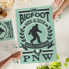 Lantern Press 1000 Piece Jigsaw Puzzle, Pacific Northwest, Bigfoot Hide and Seek