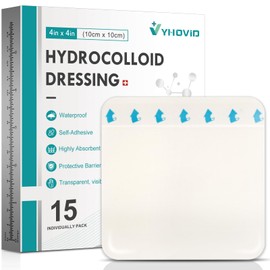 15 Pack Hydrocolloid Wound Dressing 4" x 4", Hydrocolloid Patch Bandages with Self-Adhesive, Bed Sore Bandages, Highly Absorbent for Burn, Blister, Acne Care, Sterile and Waterproof