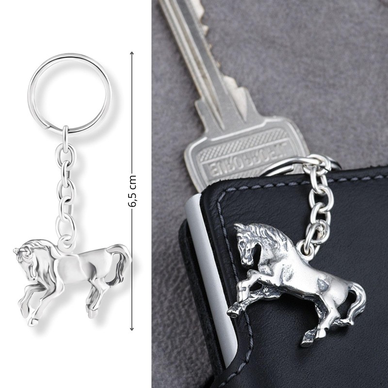 Sterll Mens 925 Silver Oxidised Horse Key Pendant Gift Boxed
