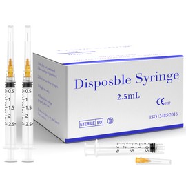 100Pack 2.5ml/cc Syringe Measuring Tools with 25G, Plastic Luer Lock Lab Supplies, Individually Sealed Packaging