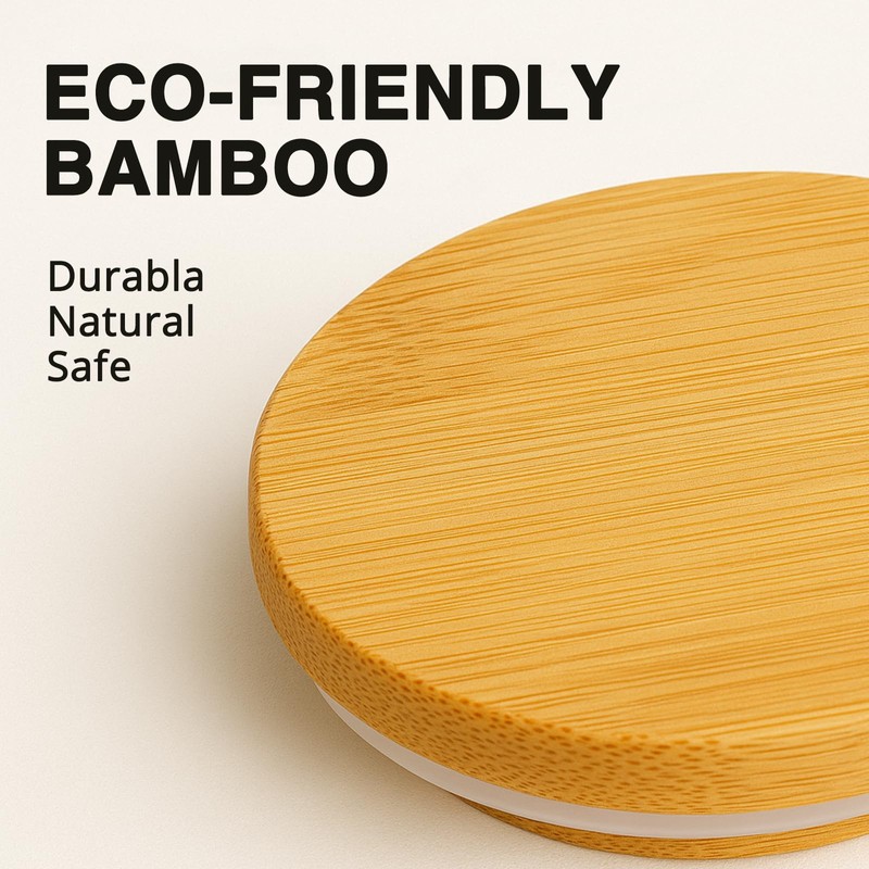 6 Pack Oui Yogurt Jar Lids, Natural Bamboo Wooden Oui