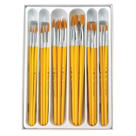 Royal & Langnickel Taklon Brush Set for Children, 30 Round and Flat Brushes with Gold Polyester Bristles in 6 Sizes, with Plastic Box, for Various Drawing and Painting Techniques