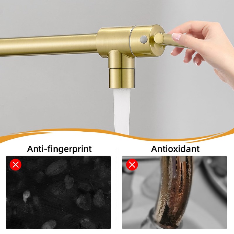 Fransiton Brushed Gold Pot Filler, Pot Filler Faucet Wall Mount,