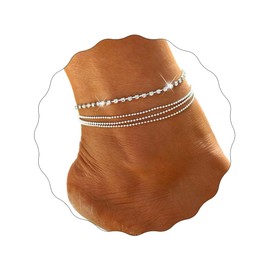 JUSTUSNX Boho Layered Layered Adjustable Anklet Rhinestone Ankle Bracelet Beach Summer Foot Jewelry Chain for Women and Girls (B)