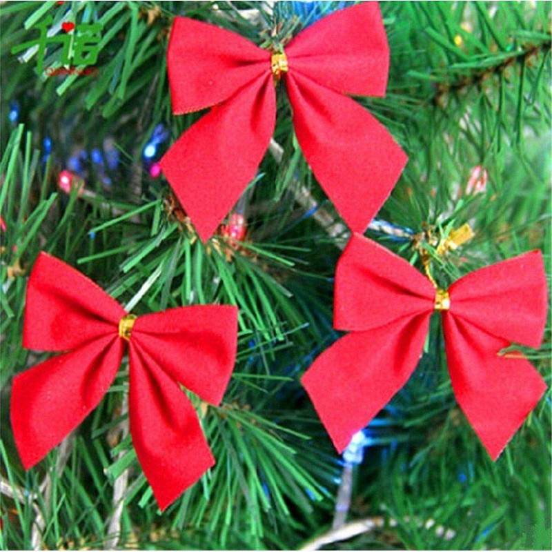 Red Velvet Christmas Decoration Bows (10cm) - 12 pack