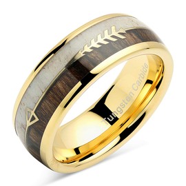 100S JEWELRY Tungsten Ring for Men Women Wedding Band Elk Deer Antler Koa Wood Inlaid Engagement Size 6-16 (Tungsten, 10)
