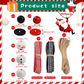 103 Pcs Christmas Beads Set Wooden Snowman DIY Round Wood Bead Kits Christmas Decoration Winter Crafts Kit Beads Bracelet Making for Home Party Gift Kids Adults