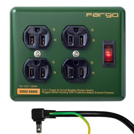 Fargo STEEL TAP Power Strip, Steel, 3-Pin Compatible, with Ground Wire, Cord, Wall-Mounted, Fixed (Olive, 4 Outlets, 5.9 ft (1.8 m))