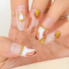 Sethexy Long Stiletto Round False Nails Brown Acrylic Handmade Press On Nails Glitter Fall Fake Nails Salon Stick On Nails 10PCS (4)