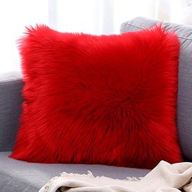 vctops Double-Sided Faux Fur Sheepskin Decorative Throw Pillow Cover Luxury Super Soft Plush Cushion Case for Sofa or Bed (18"x18",Red)
