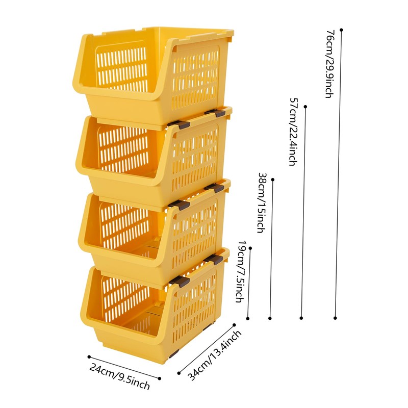 RENFANSHOP 4-Pack Stackable Plastic Storage Baskets - Open Front Organizer