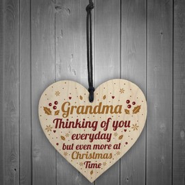 RED OCEAN GRANDMA Memorial Christmas Bauble Wooden Heart Plaque Xmas Decoration Sign Gift