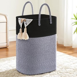 Laundry Basket,Woven Cotton Rope Laundry Hamper,60L Versatile Storage for Dirty Clothes,Baby Toys,and Blankets in Bathroom, Nursery,and Living Room - Color: Black, Size: 100L