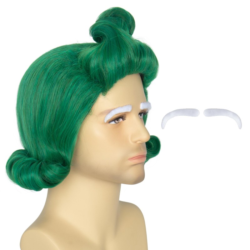 Miss U Hair Men Short Green Funny Wig with White