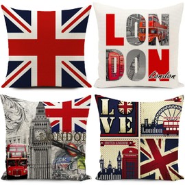 HUASHUZI Union Jack Cushion Covers London England UK Flag Decorations Gifts Vintage Throw Pillow Cover 18x18 inch Set of 4 Decor Home for LivingRoom Bedding Sofa Office